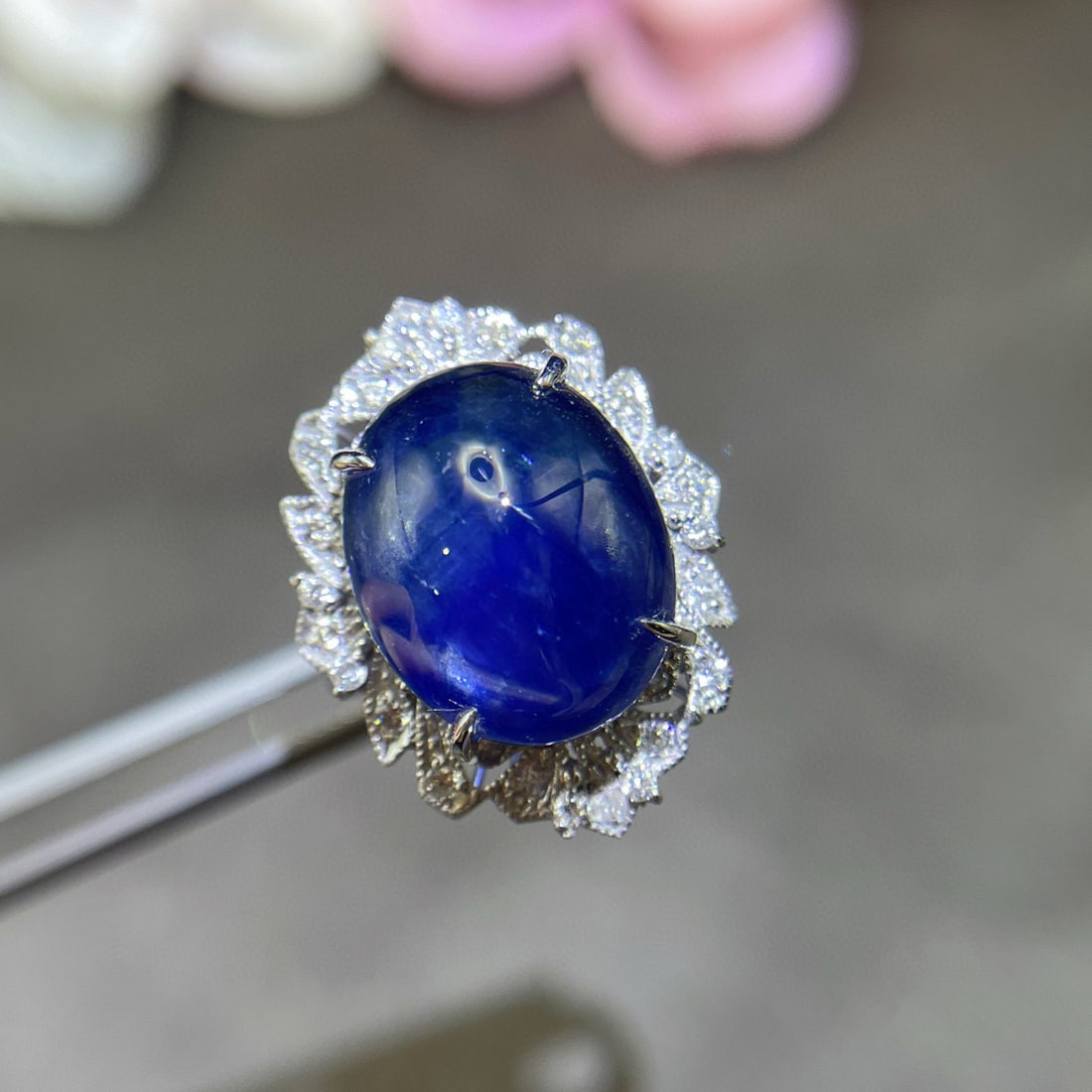 14k Gold 10.12 Ct Natural Sapphire & Diamond Ring - 2