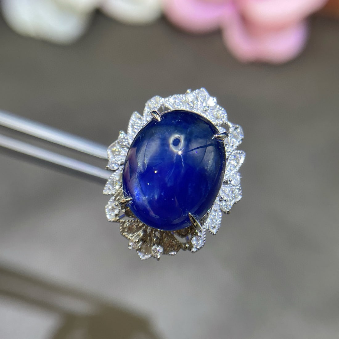 14k Gold 10.12 Ct Natural Sapphire & Diamond Ring - 3