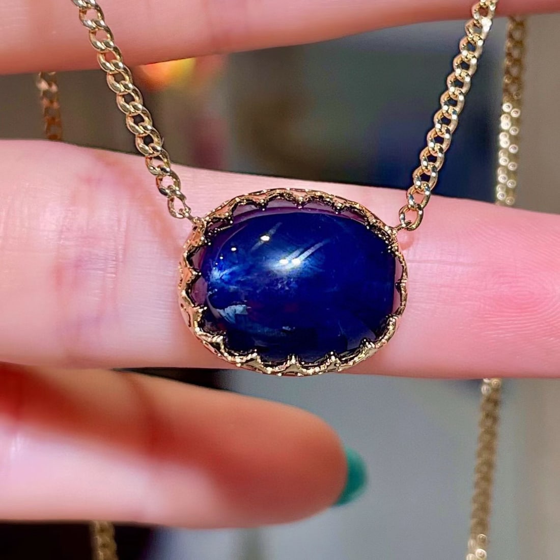 14k Gold 14.07 Ct Natural Sapphire Necklace: Ref:231103239 // gold content:14k gold // main gemstone:sapphire // shape:oval // carat weight:14. 07ct // color:blue // treatment:natural // Condition: NewLow Estimate: 8400.00High Estimate: