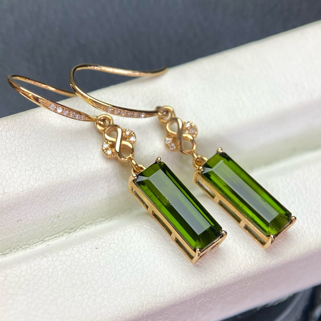 14k Gold 4.5 Ct Natural Tourmaline & Diamond Earrings - 2