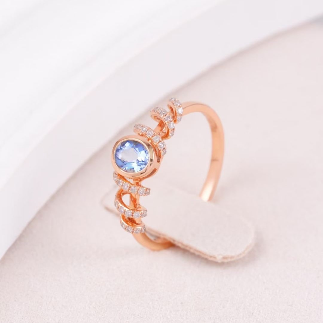 14k Gold 0.5 Ctw Natural Aquamarine & Diamond Ring - 2