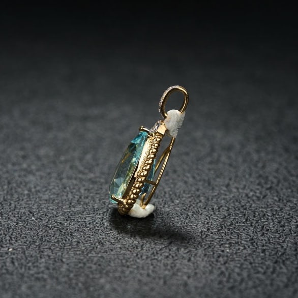 14k Gold 3.18 Ct Natural Aquamarine & Diamond Pendant( Without Chain ) - 4