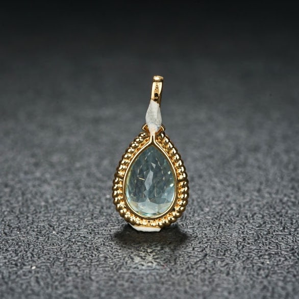 14k Gold 3.18 Ct Natural Aquamarine & Diamond Pendant( Without Chain ) - 5