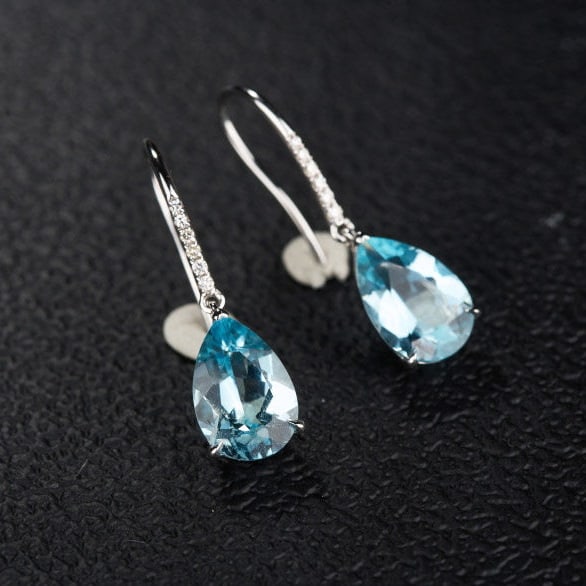 14k Gold 3.06 Ct Natural Aquamarine & Diamond Earrings - 6