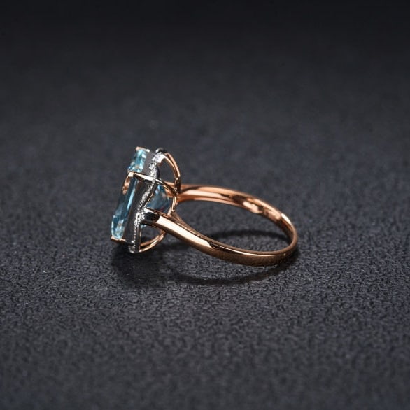 14k Gold 4.48 Ct Natural Aquamarine & Diamond Ring - 4