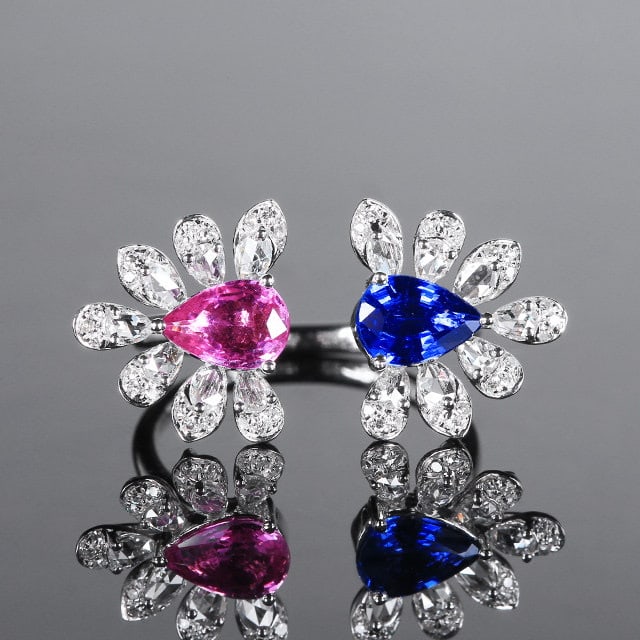 14k Gold 2.24 Ctw Natural Sapphire & Diamond Ring: Ref:231104007 // gold content:14k gold // ring size:7. 25us // // main gemstone:sapphire // shape:pear // carat weight:1. 66ct // color:color // treatment:natural // // adjacent gemstone 2 :