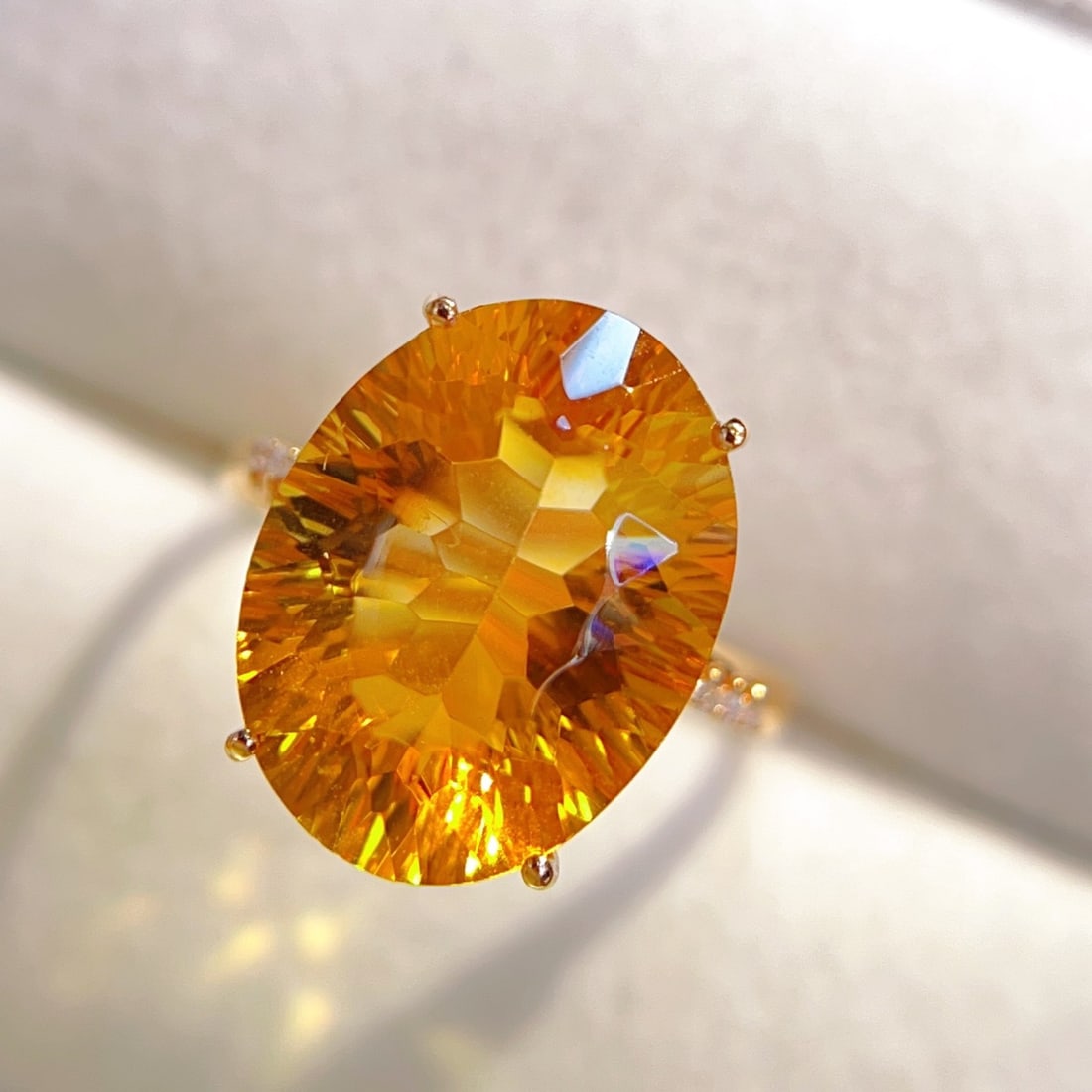 14k Gold 9.15 Ctw Natural Citrine & Diamond Ring: Ref:231104021 // gold content:14k gold // ring size:7. 25us // // main gemstone:citrine // shape:oval // carat weight:9. 1ct // color:yellow // treatment:natural // // adjacent gemstone 2 :