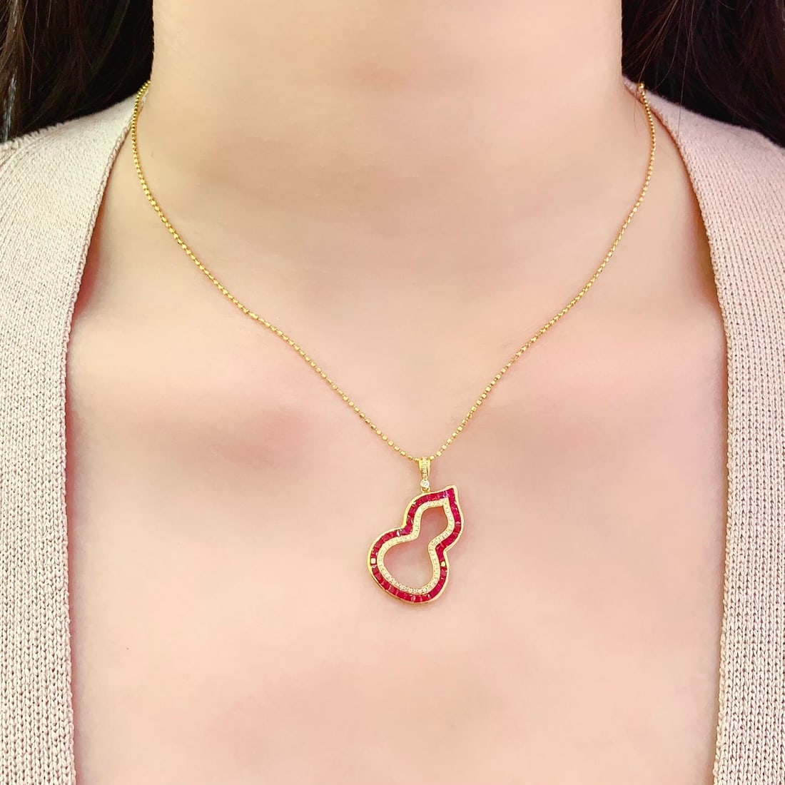 14k Gold 2.5 Ct Natural Ruby & Diamond Pendant( Without Chain ) - 6