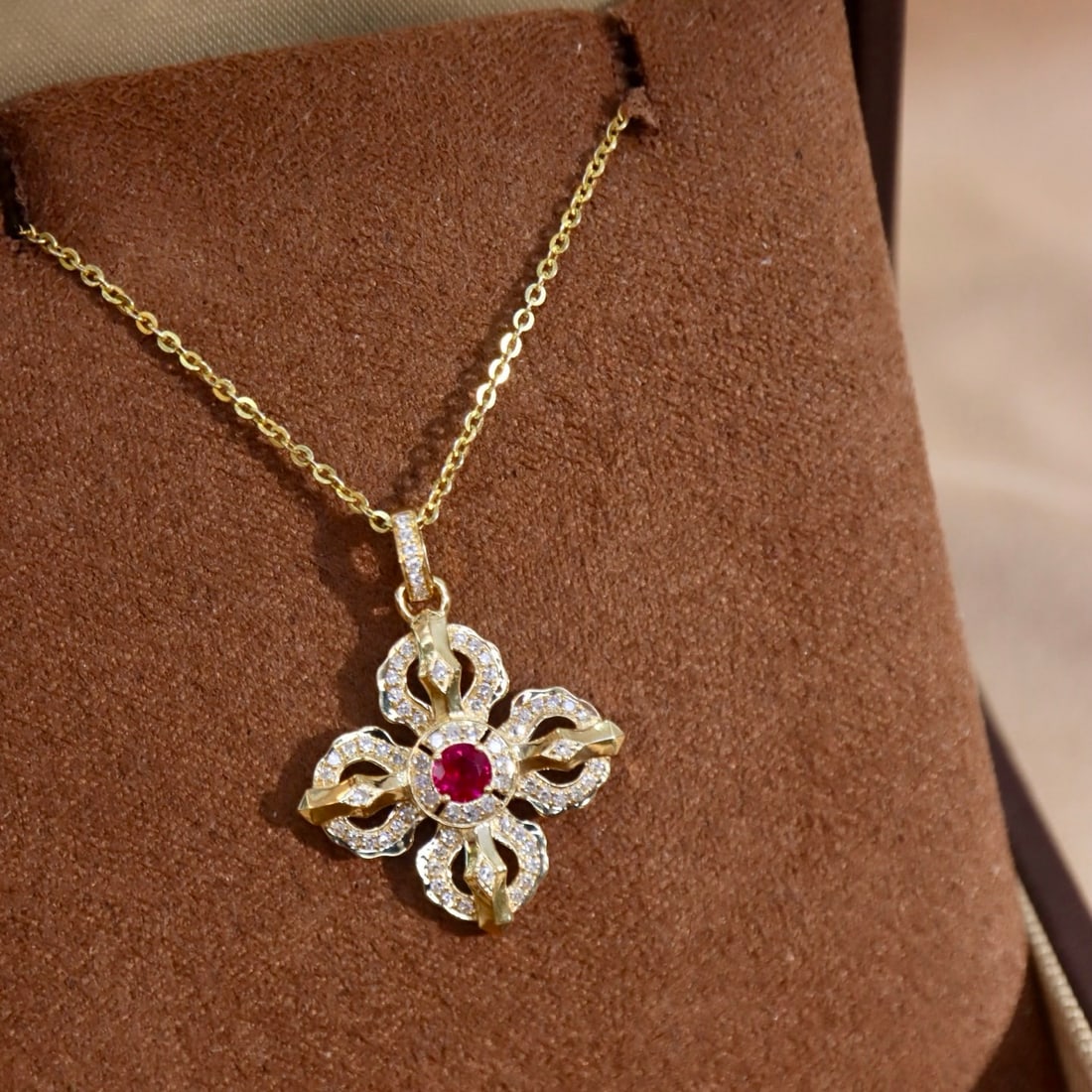 14k Gold 0.31 Ctw Natural Ruby & Diamond Pendant( Without Chain ) - 3