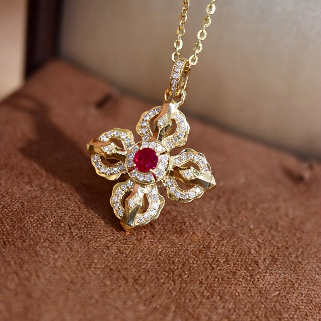 14k Gold 0.31 Ctw Natural Ruby & Diamond Pendant( Without Chain ) - 6