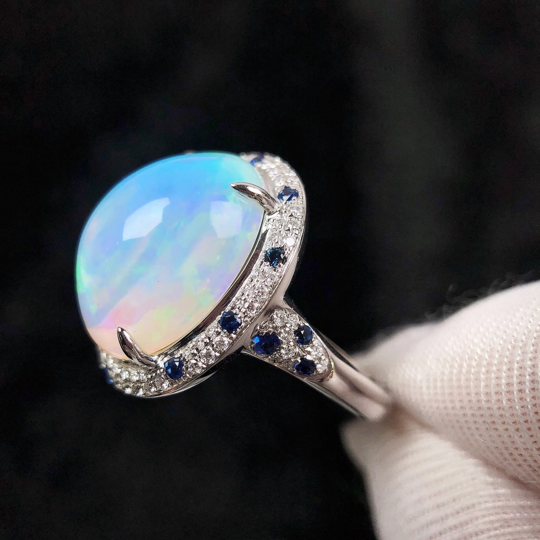 14k Gold 6.40 Ctw Natural Opal & Diamond Ring - 5