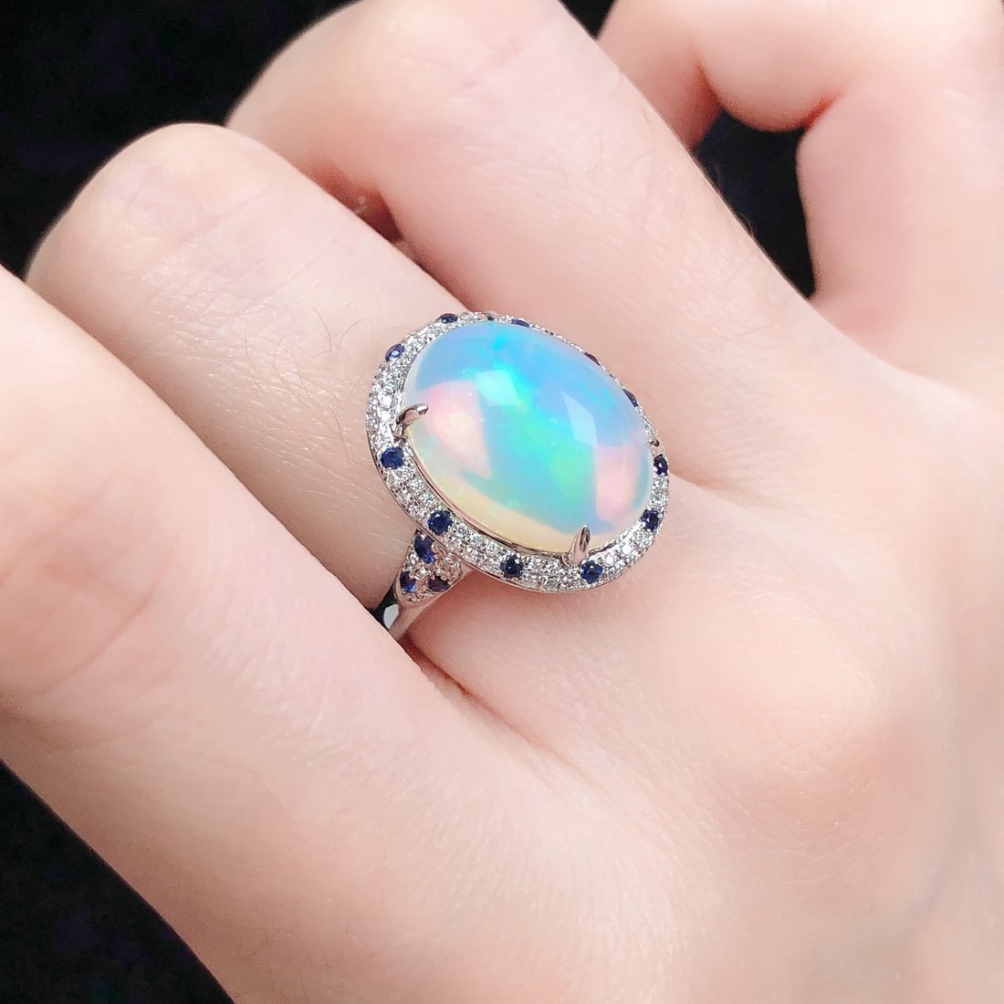 14k Gold 6.40 Ctw Natural Opal & Diamond Ring - 7