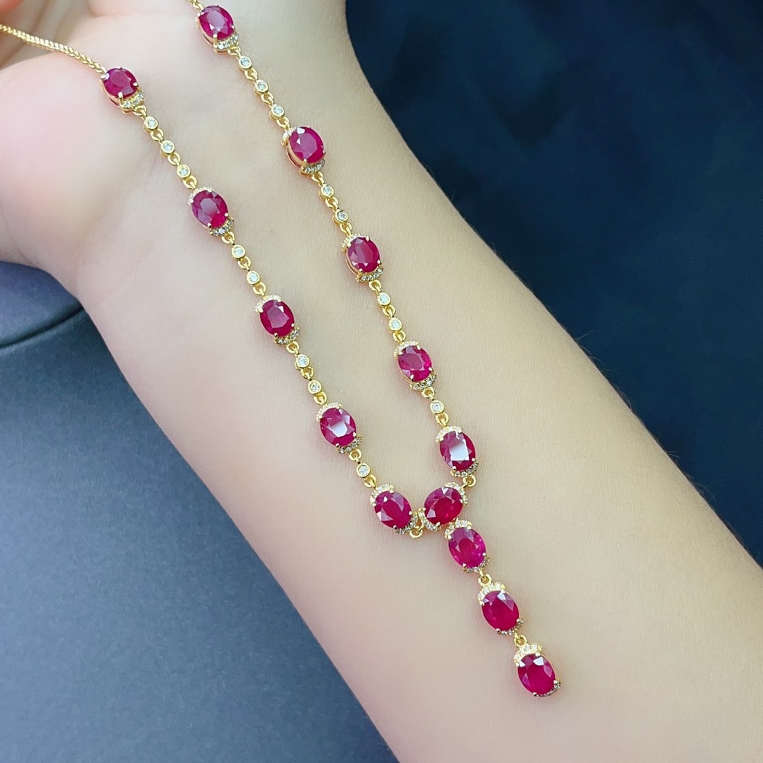 14k Gold 9.85 Ct Natural Ruby & Diamond Necklace - 5