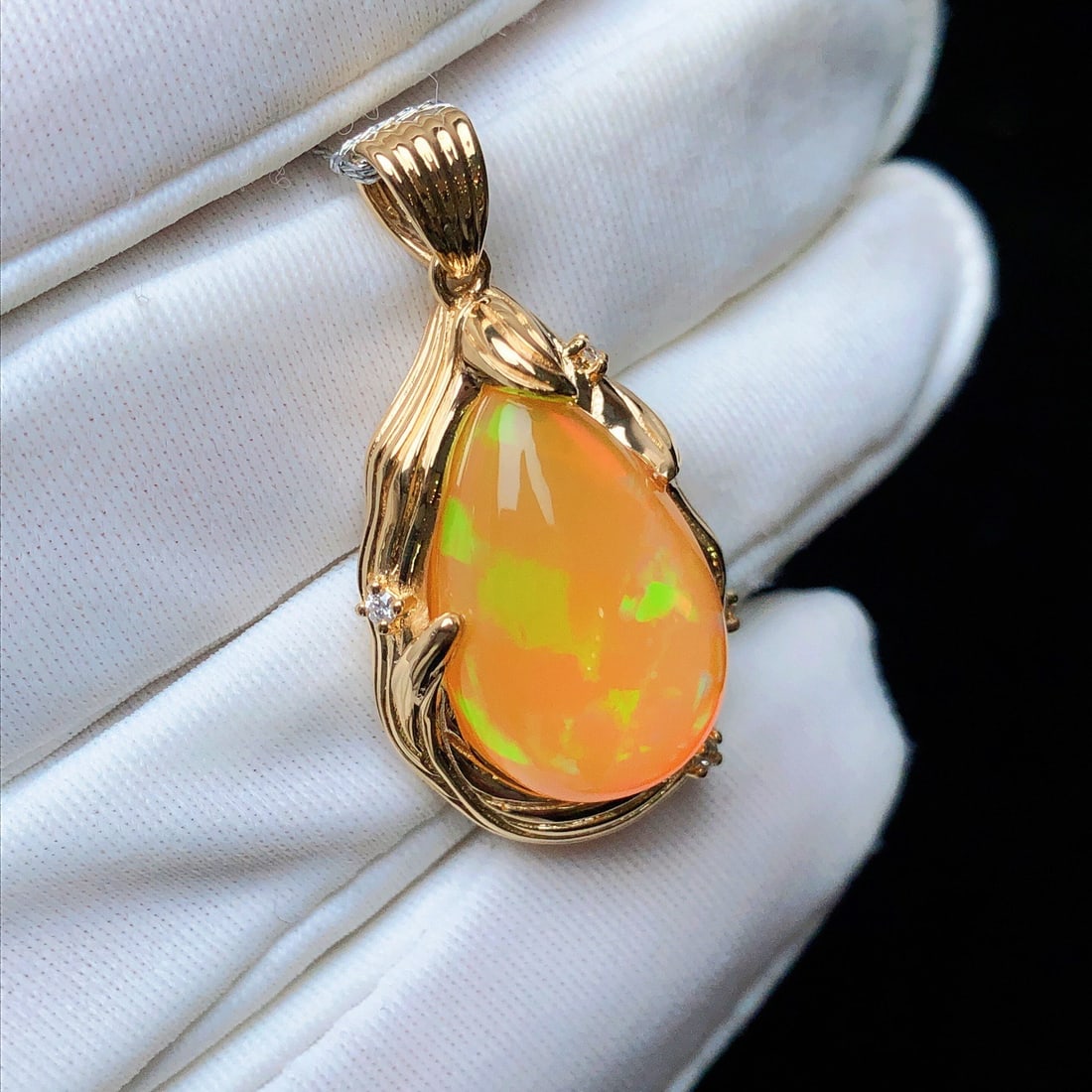 14k Gold 8.22 Ctw Natural Opal & Diamond Pendant( Without Chain ) - 2
