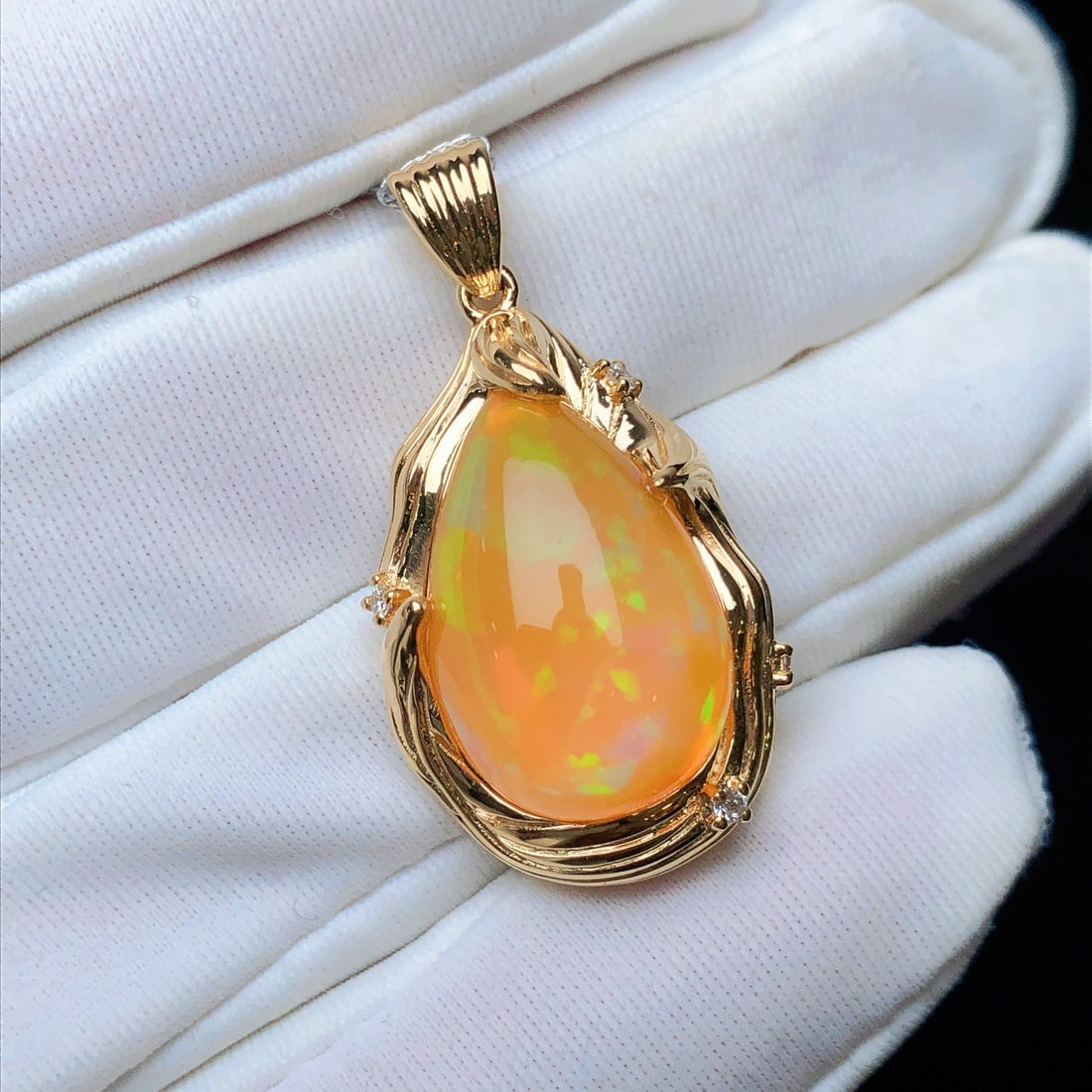14k Gold 8.22 Ctw Natural Opal & Diamond Pendant( Without Chain ) - 3