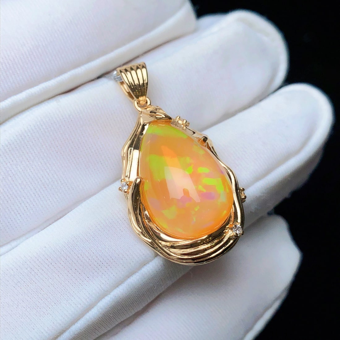 14k Gold 8.22 Ctw Natural Opal & Diamond Pendant( Without Chain ) - 4