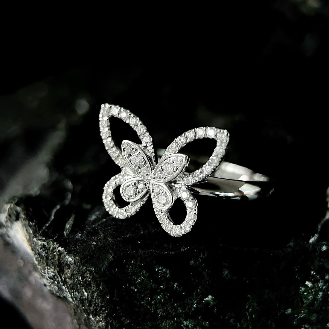 14k Gold 0.32 Ct Natural H Diamond & Butterfly Ring - 4