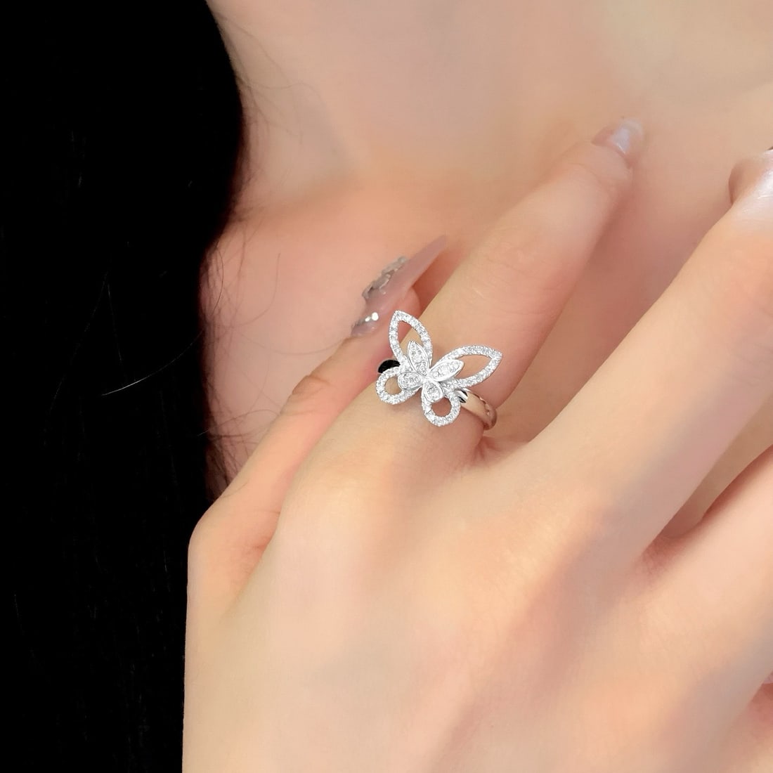 14k Gold 0.32 Ct Natural H Diamond & Butterfly Ring - 5