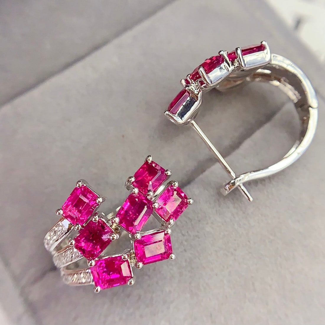 14k Gold 4.07 Ct Natural Ruby & Diamond Earrings - 2