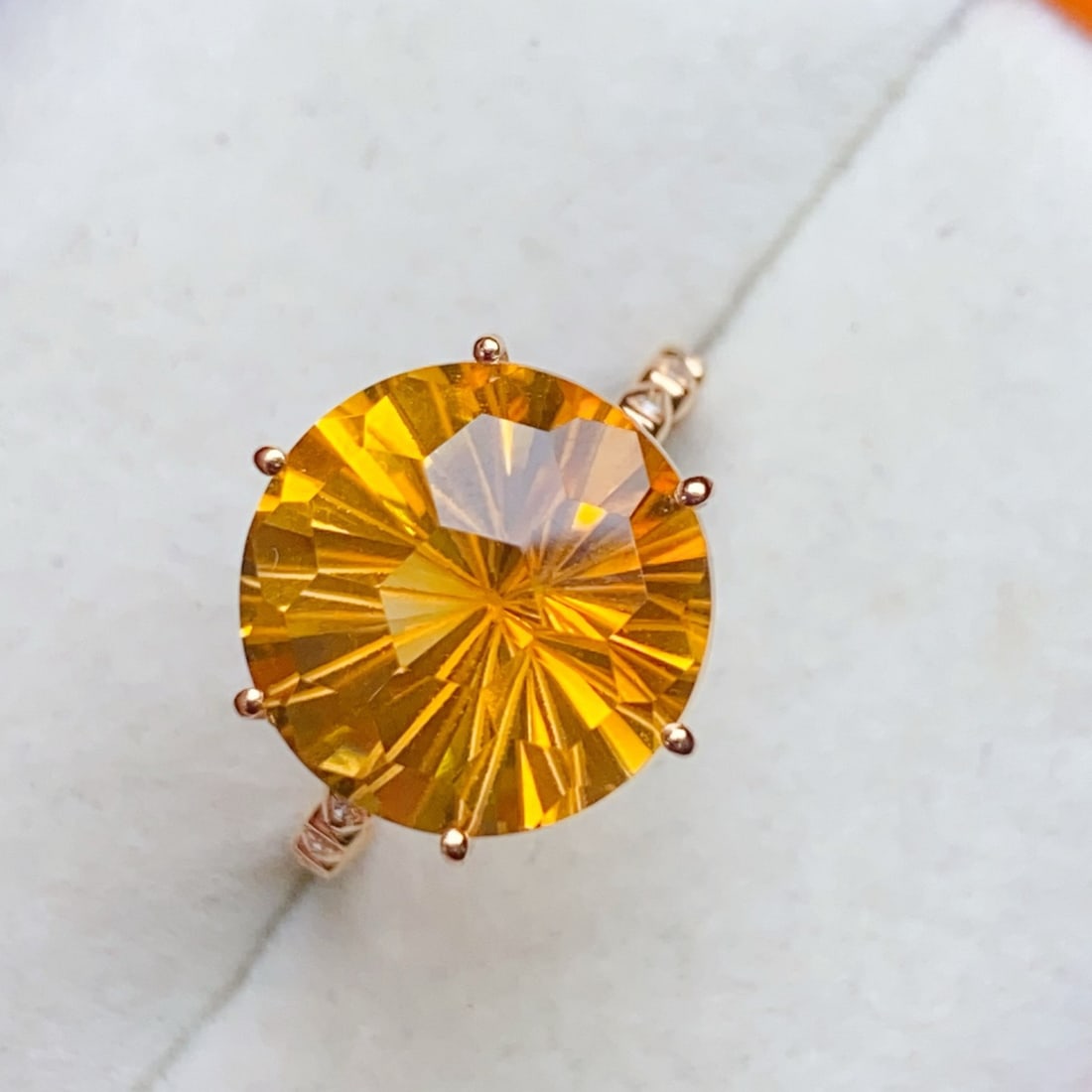 14k Gold 7.12 Ctw Natural Citrine & Diamond Ring - 4
