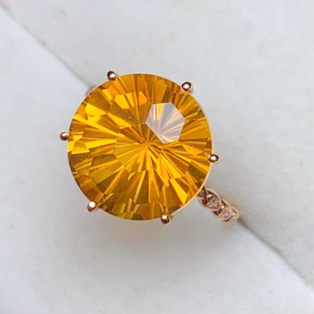 14k Gold 7.12 Ctw Natural Citrine & Diamond Ring - 5