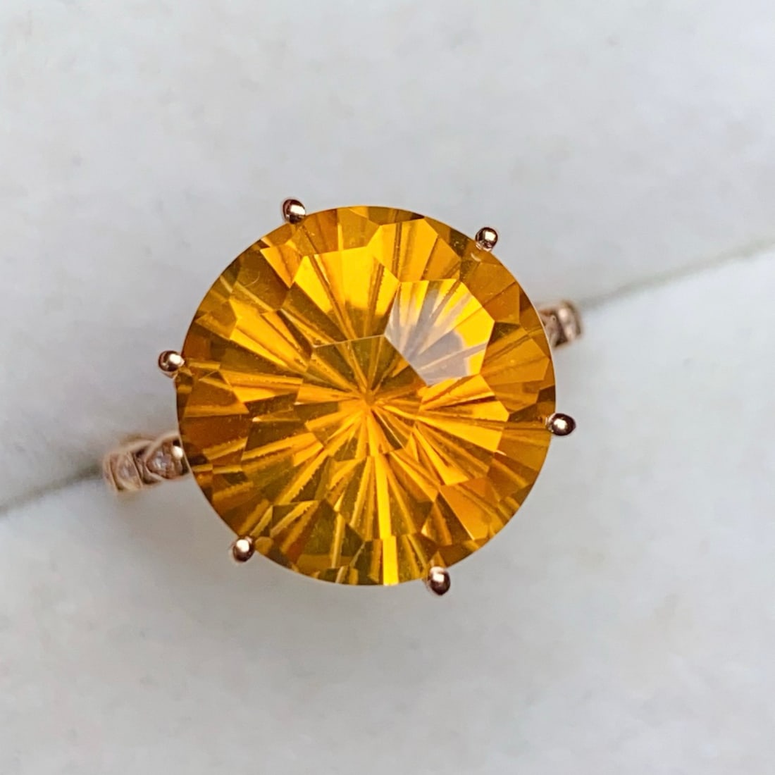 14k Gold 7.12 Ctw Natural Citrine & Diamond Ring - 7