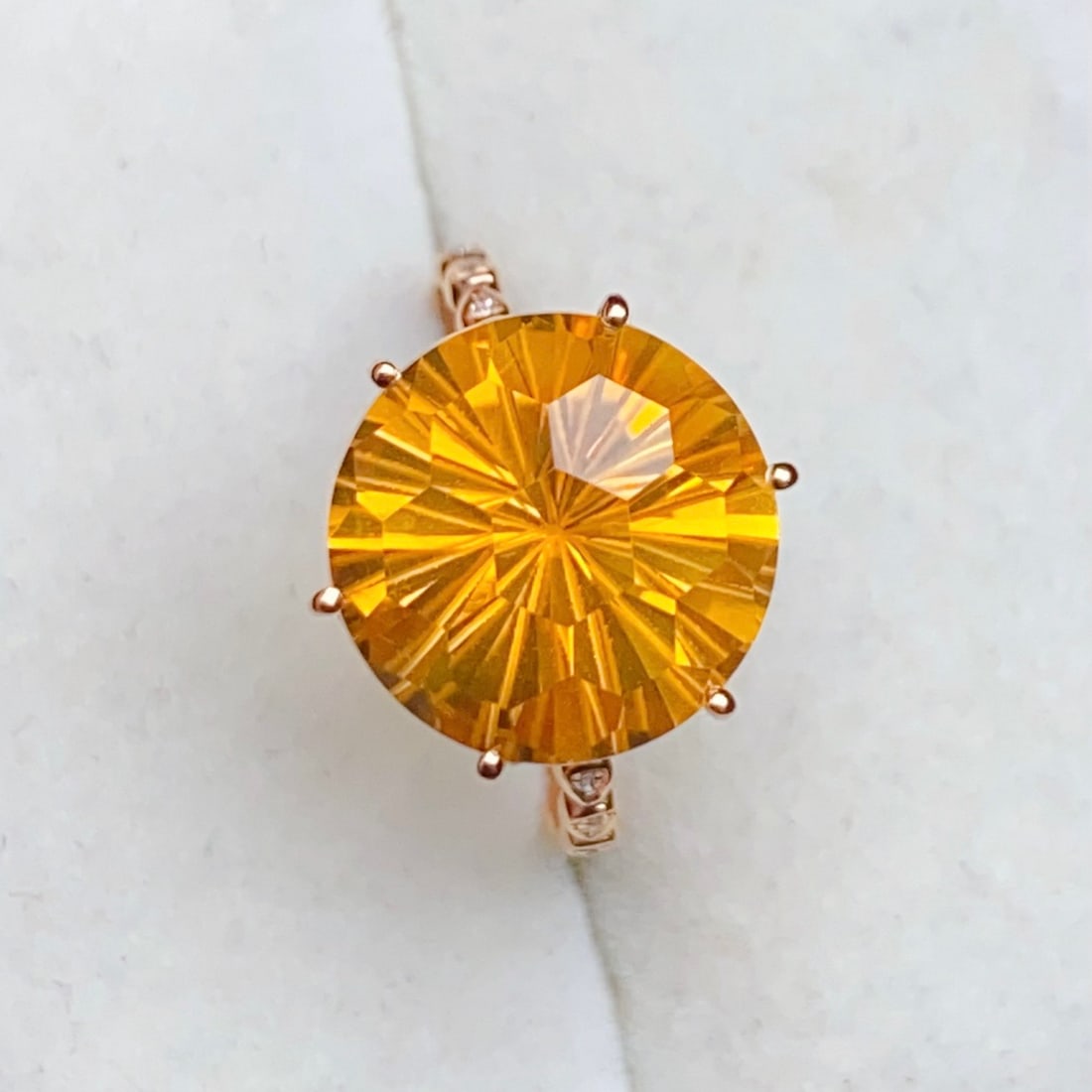 14k Gold 7.12 Ctw Natural Citrine & Diamond Ring - 8