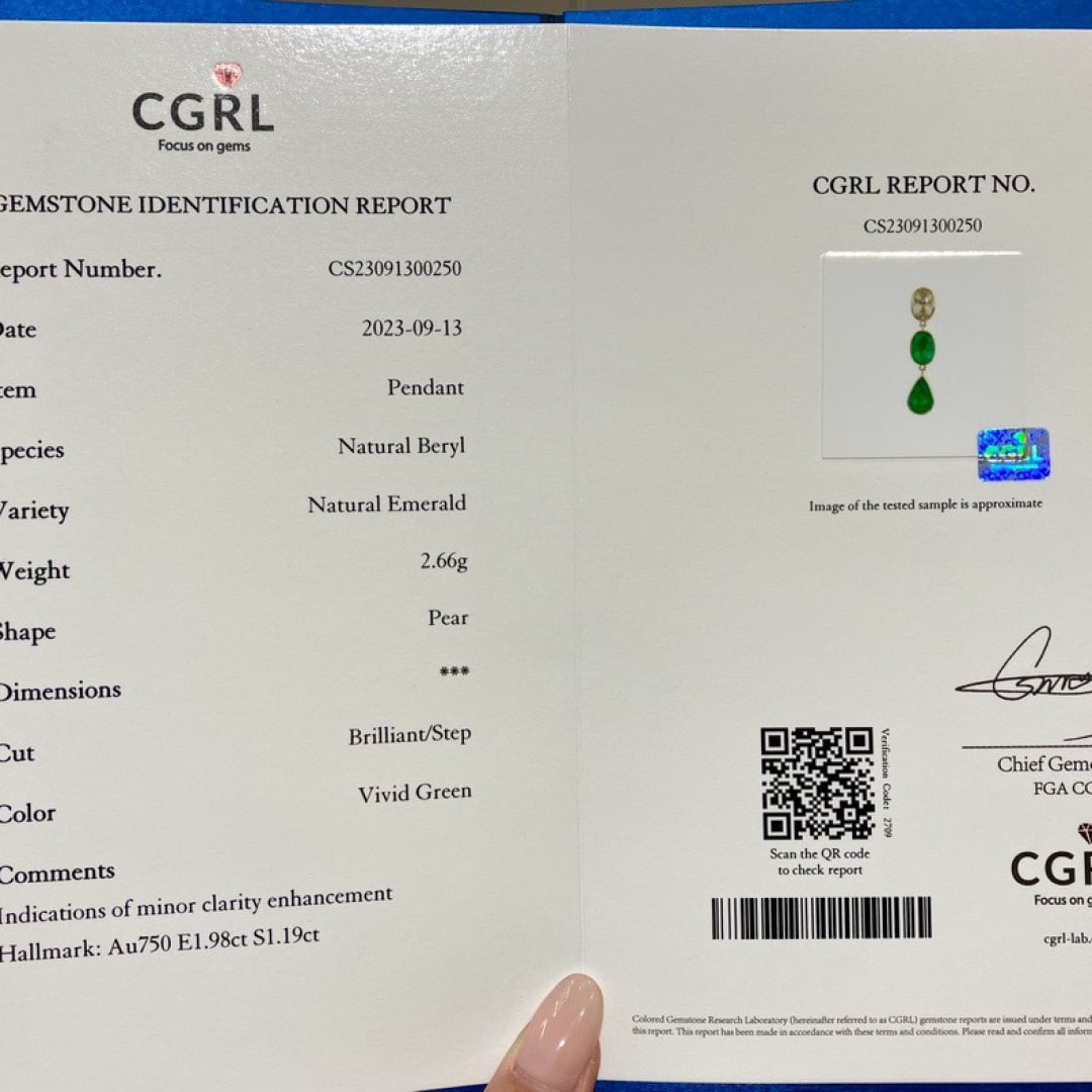 14k Gold 3.17 Ctw Natural Emerald & Sapphire Pendant( Without Chain ) - 8