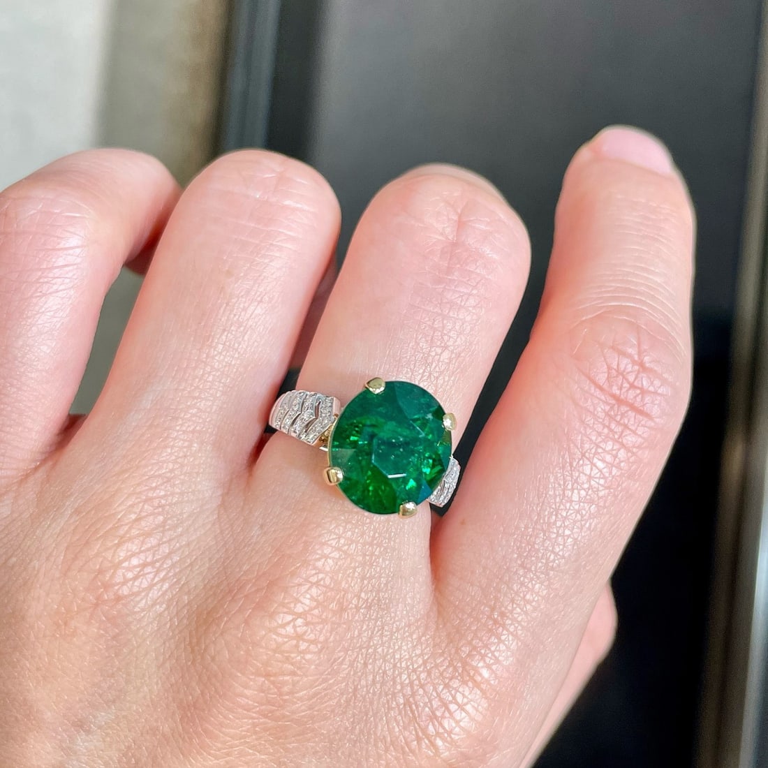 14k Gold 10.53 Ctw Natural Tsavorite & Diamond Ring - 7