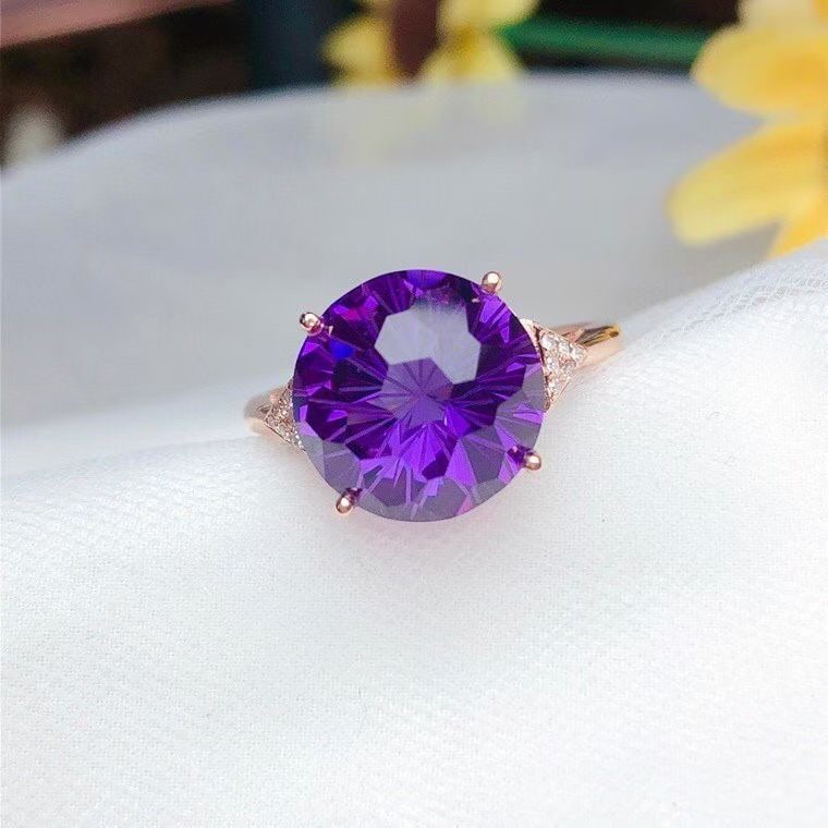14k Gold 5.05 Ct Natural Amethyst & Diamond Ring - 2