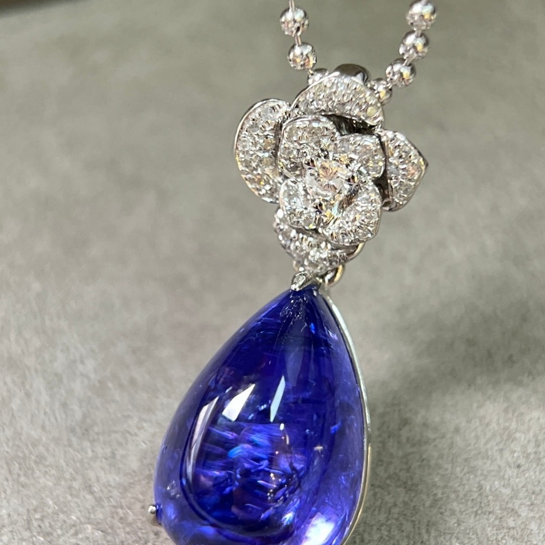 14k Gold 11.61 Ctw Natural Tanzanite & Diamond Pendant( Without Chain ) - 2