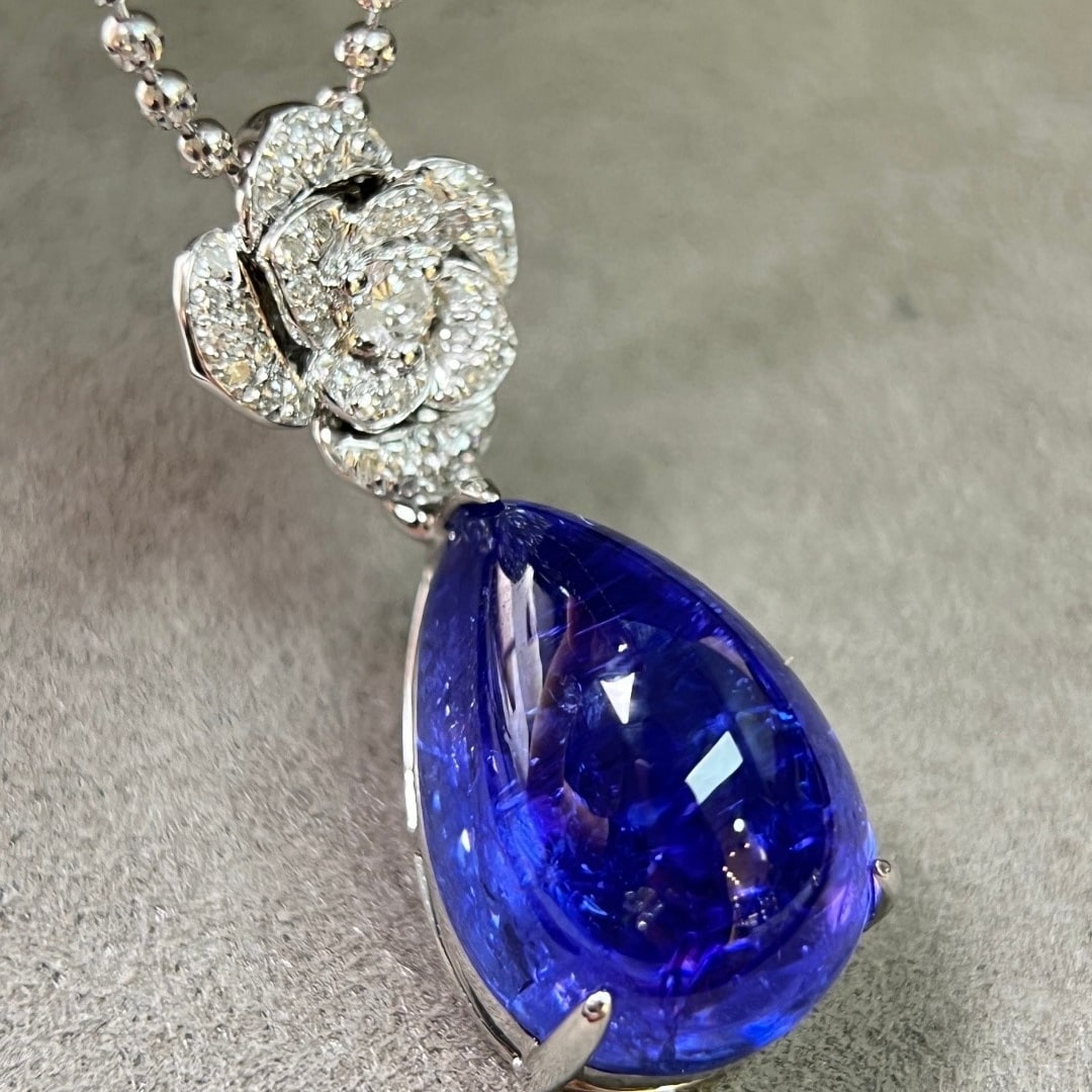14k Gold 11.61 Ctw Natural Tanzanite & Diamond Pendant( Without Chain ) - 3