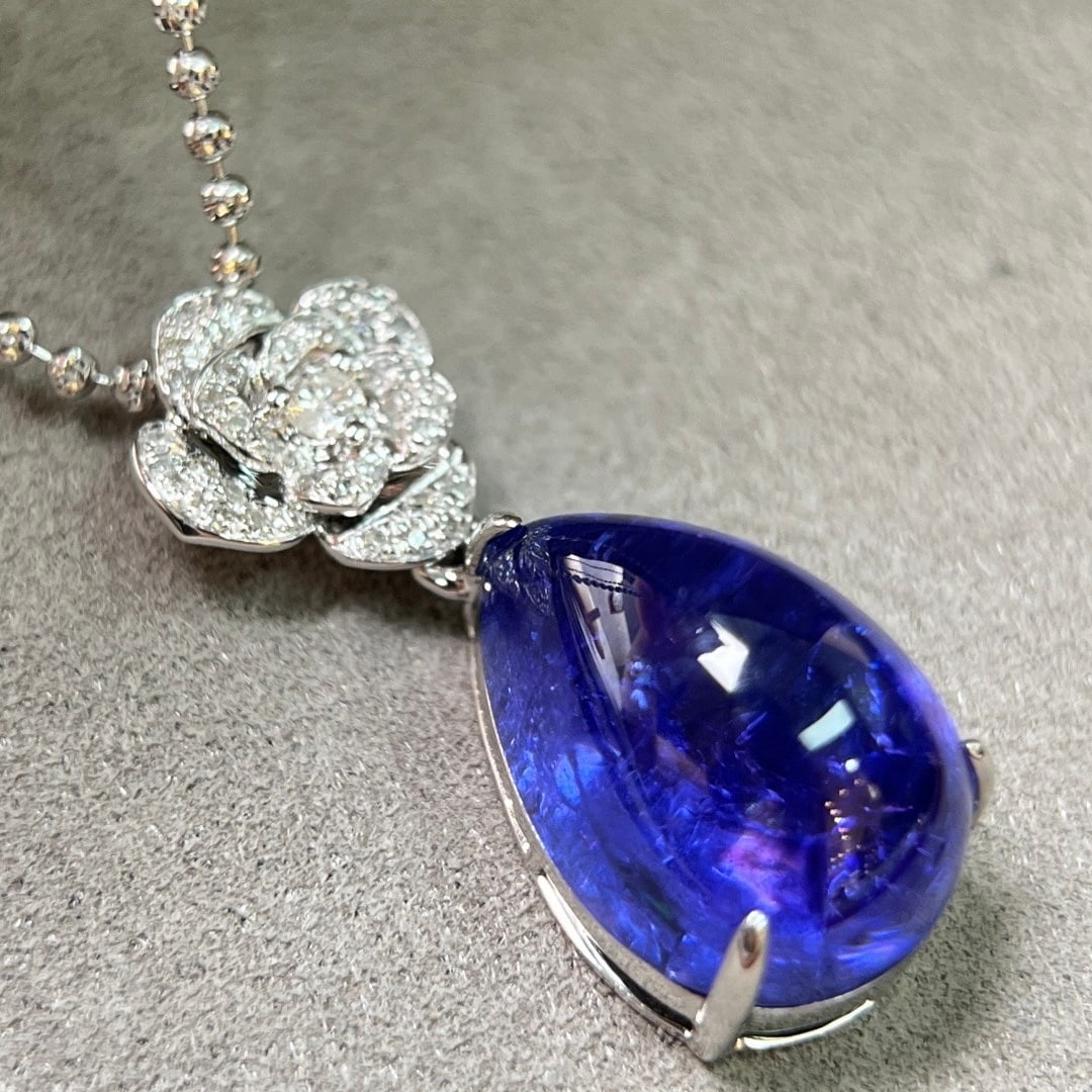 14k Gold 11.61 Ctw Natural Tanzanite & Diamond Pendant( Without Chain ) - 4