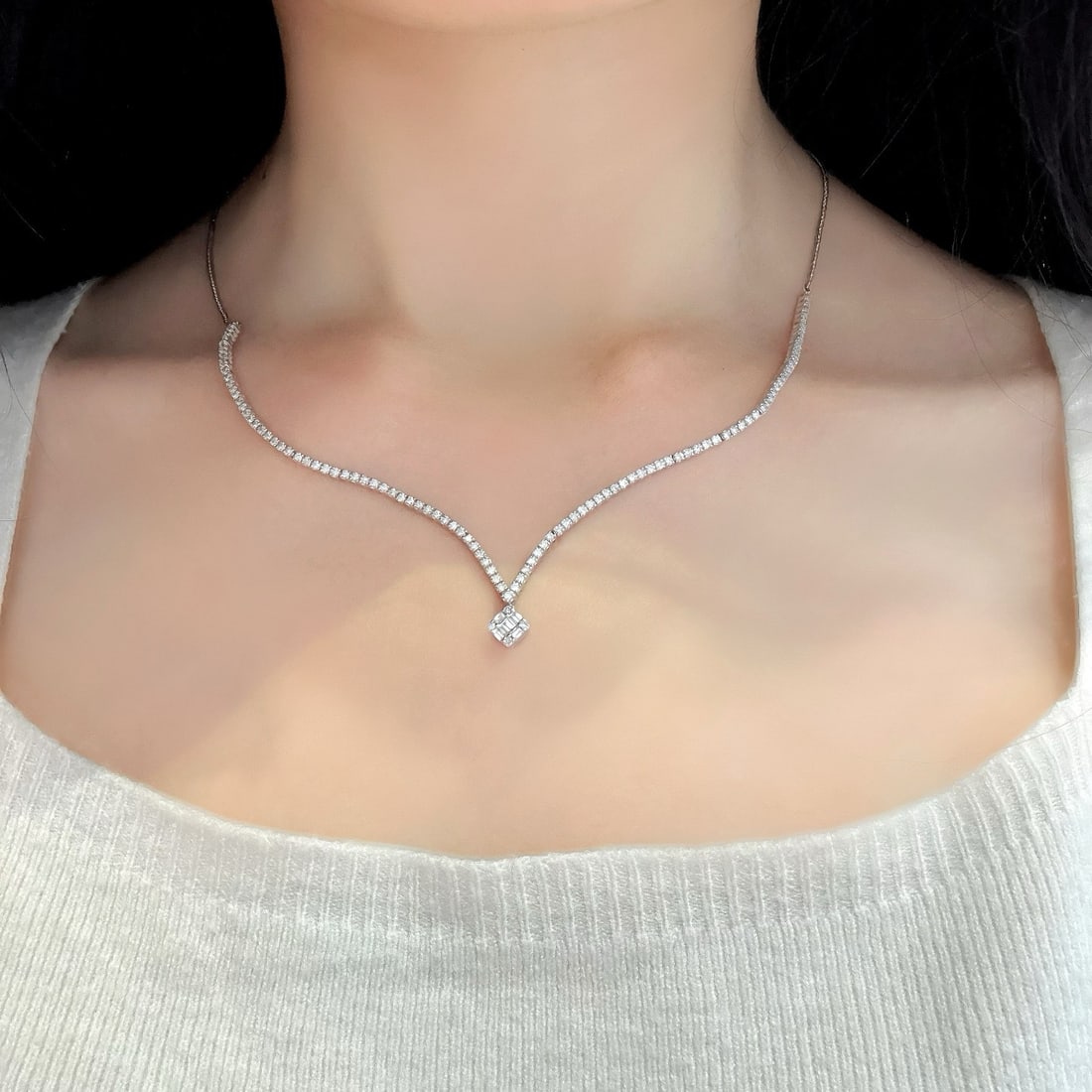 14k Gold 2 Ct Natural H Diamond Necklace - 4