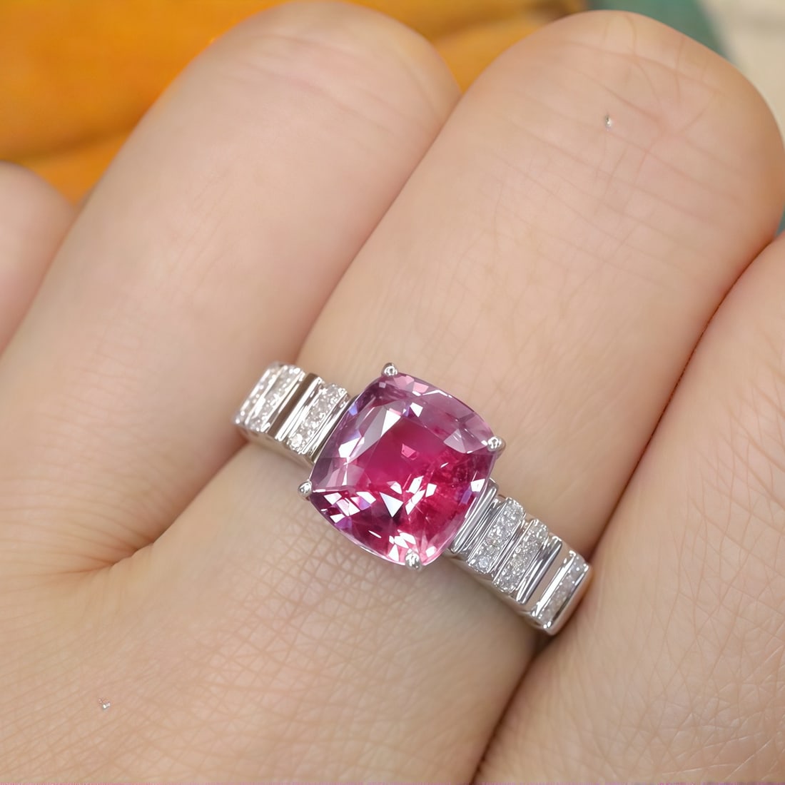 14k Gold 2.10 Ctw Natural Padparadscha Sapphire & Diamond Ring - 5