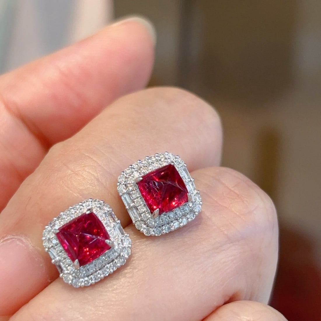 14k Gold 3 Ct Natural Spinel & Diamond Earrings - 6