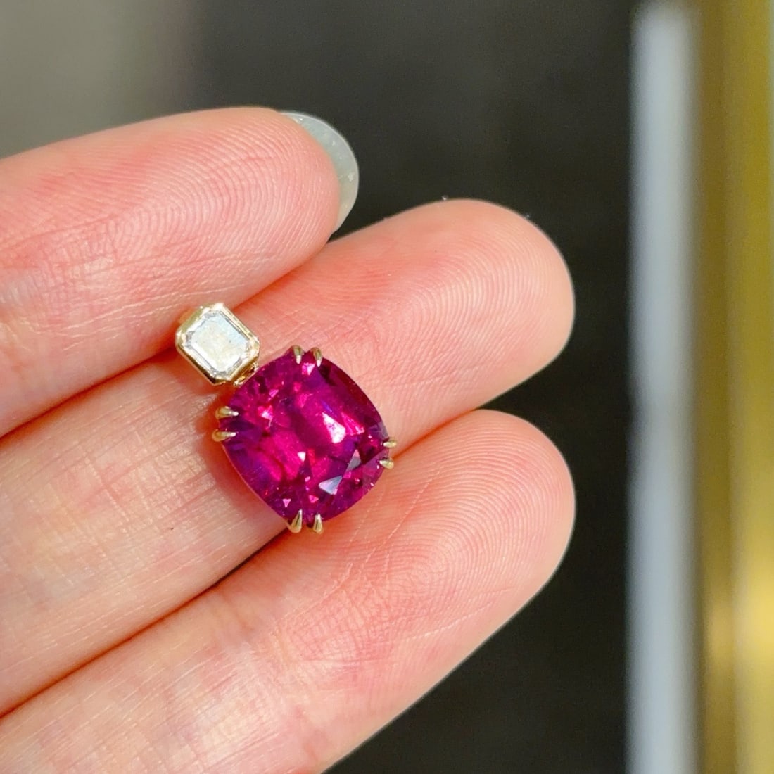 14k Gold 4.82 Ctw Natural Tourmaline & Diamond Pendant( Without Chain ) - 3