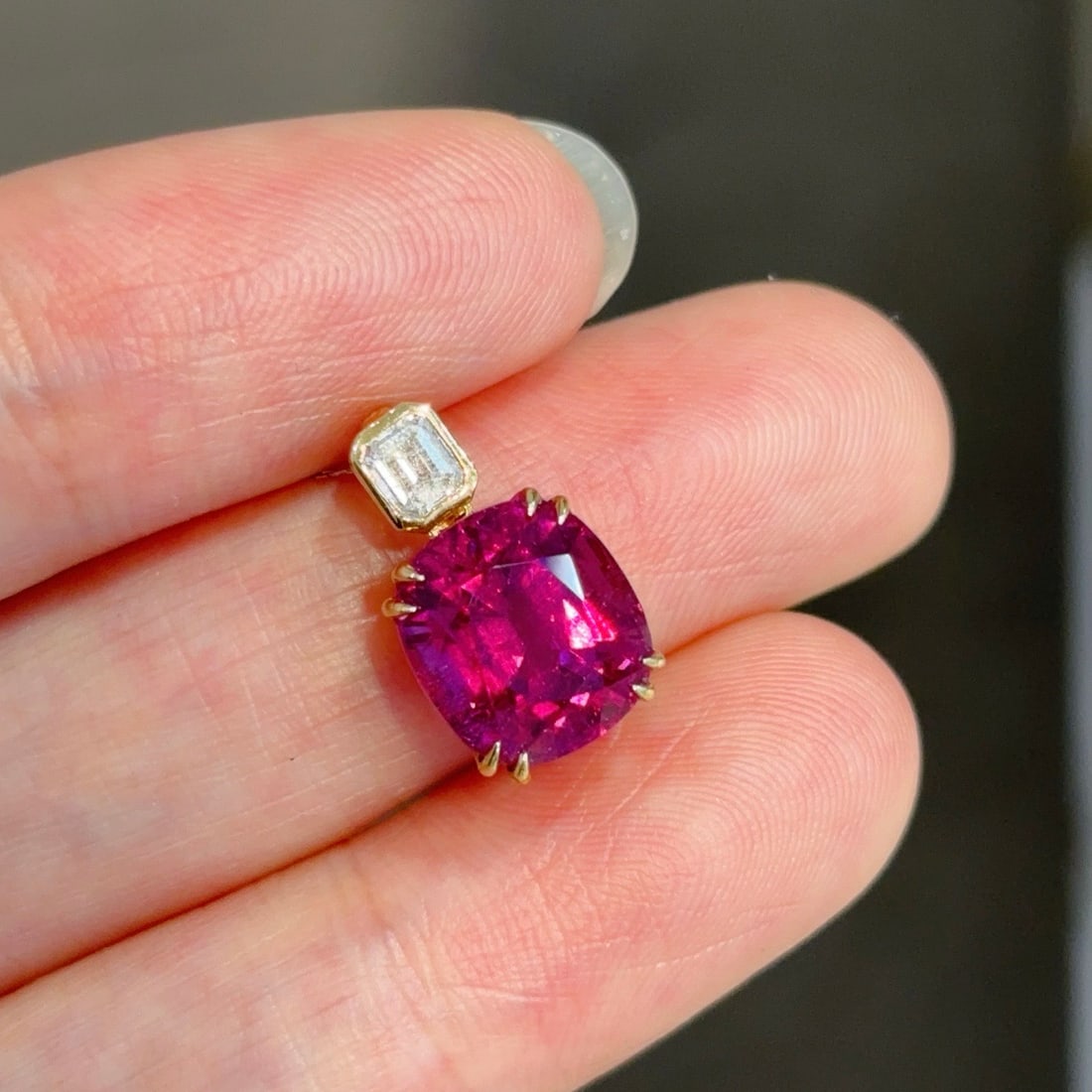 14k Gold 4.82 Ctw Natural Tourmaline & Diamond Pendant( Without Chain ) - 4