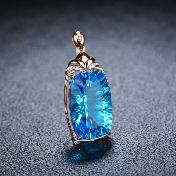 14k Gold 24.59 Ct Natural Topaz & Diamond Pendant( Without Chain ) - 2