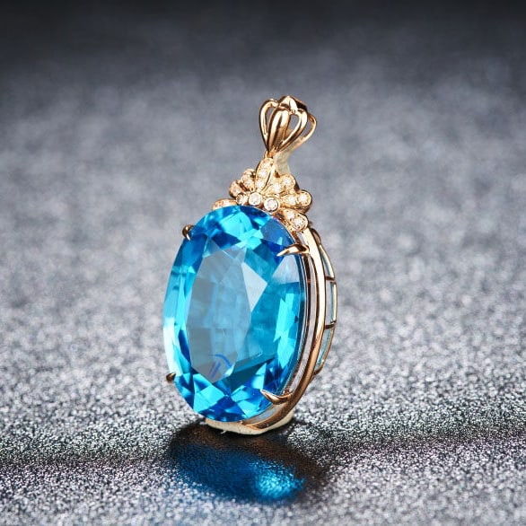 14k Gold 19.46 Ct Natural Topaz & Diamond Pendant( Without Chain ) - 3