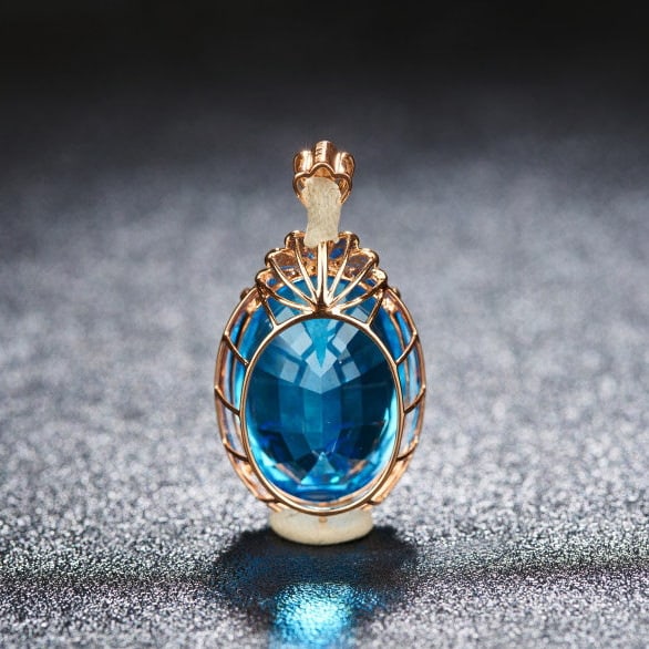 14k Gold 19.46 Ct Natural Topaz & Diamond Pendant( Without Chain ) - 5