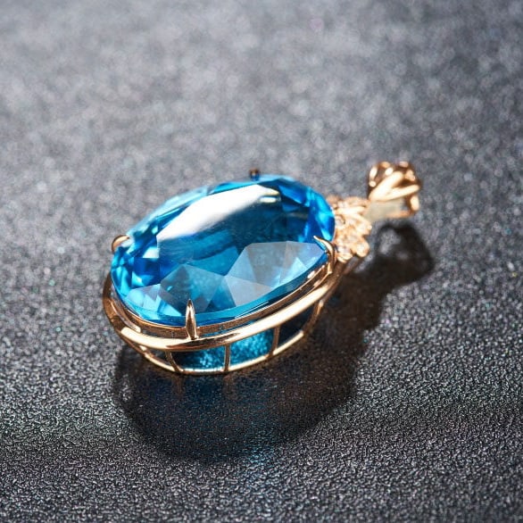 14k Gold 19.46 Ct Natural Topaz & Diamond Pendant( Without Chain ) - 6