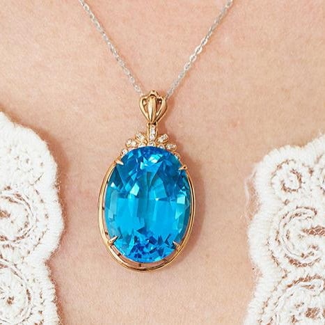 14k Gold 19.46 Ct Natural Topaz & Diamond Pendant( Without Chain ) - 7
