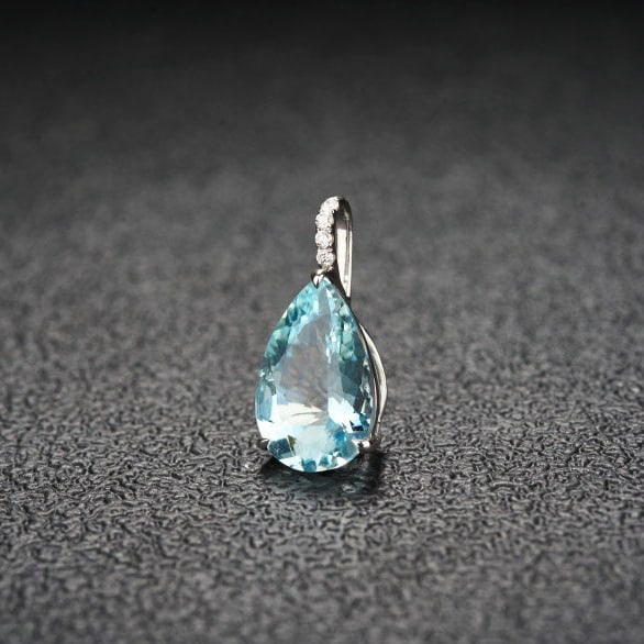 14k Gold 3.15 Ct Natural Aquamarine & Diamond Pendant( Without Chain ) - 3
