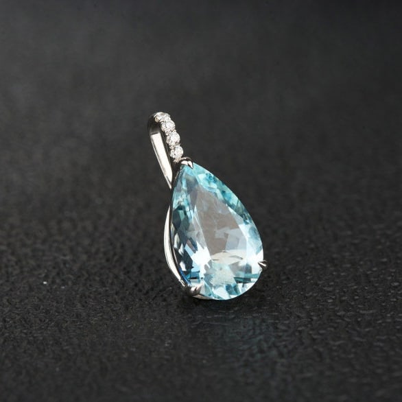 14k Gold 3.15 Ct Natural Aquamarine & Diamond Pendant( Without Chain ) - 6