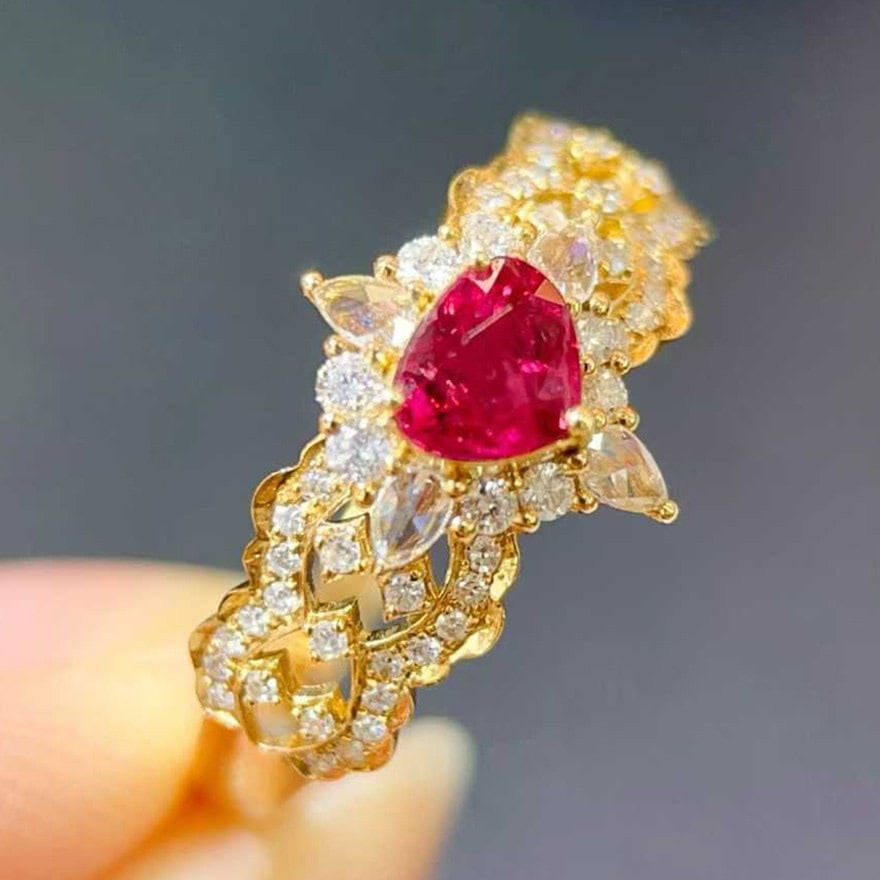 14k Gold 0.87 Ctw Natural Ruby & Diamond Ring - 3