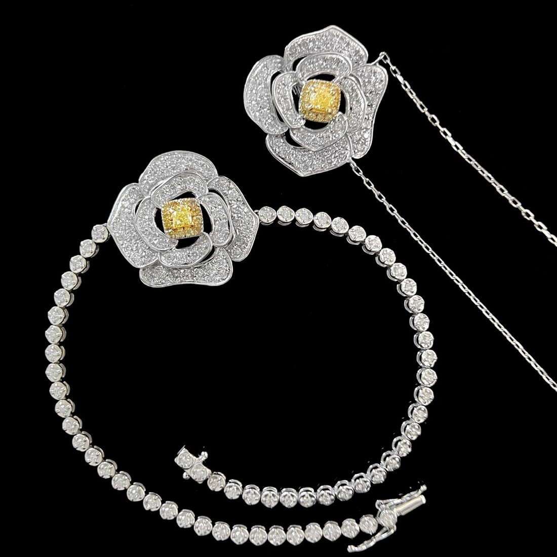 14k Gold 2.75 Ctw Natural Color Diamond & Flowers Jewelry Set - 2