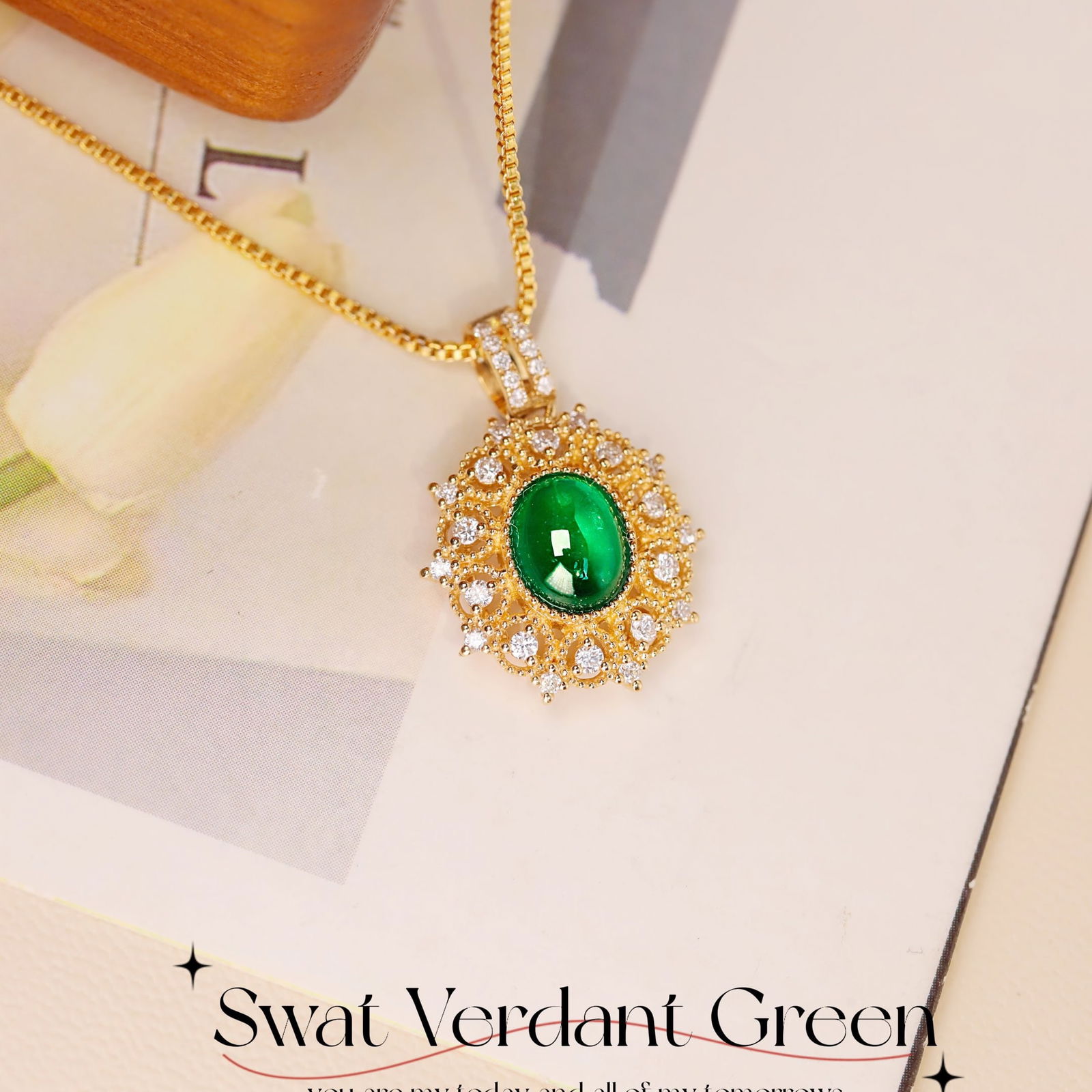 14k Gold 1.08 Ctw Vivid Green Natural Emerald & Diamond Pendant( Without Chain ): Ref:231104319 // gold content:14k gold // main gemstone:emerald // shape:oval // carat weight:0. 87ct // color:vivid green // treatment:natural // // adjacent gemstone 2 : diamond // shape:round //