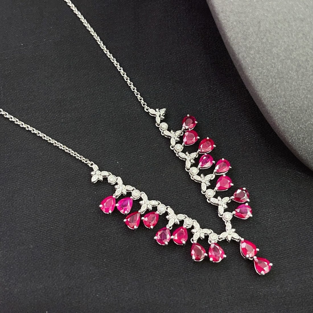 14k Gold 6.00 Ct Natural Ruby & Diamond Necklace - 5