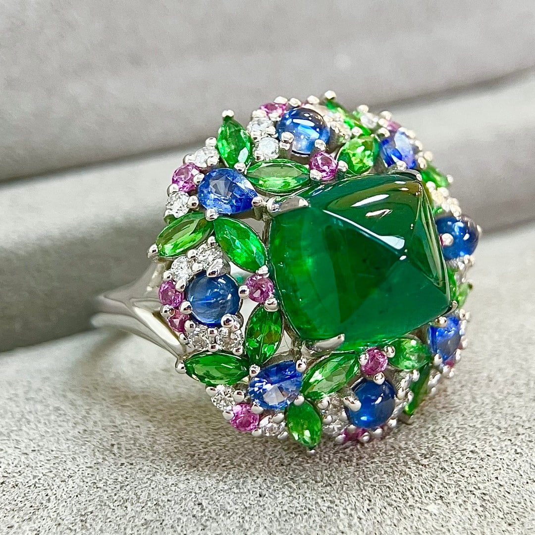 14k Gold 4.93 Ctw Vivid Green Natural Emerald & Diamond Ring - 2